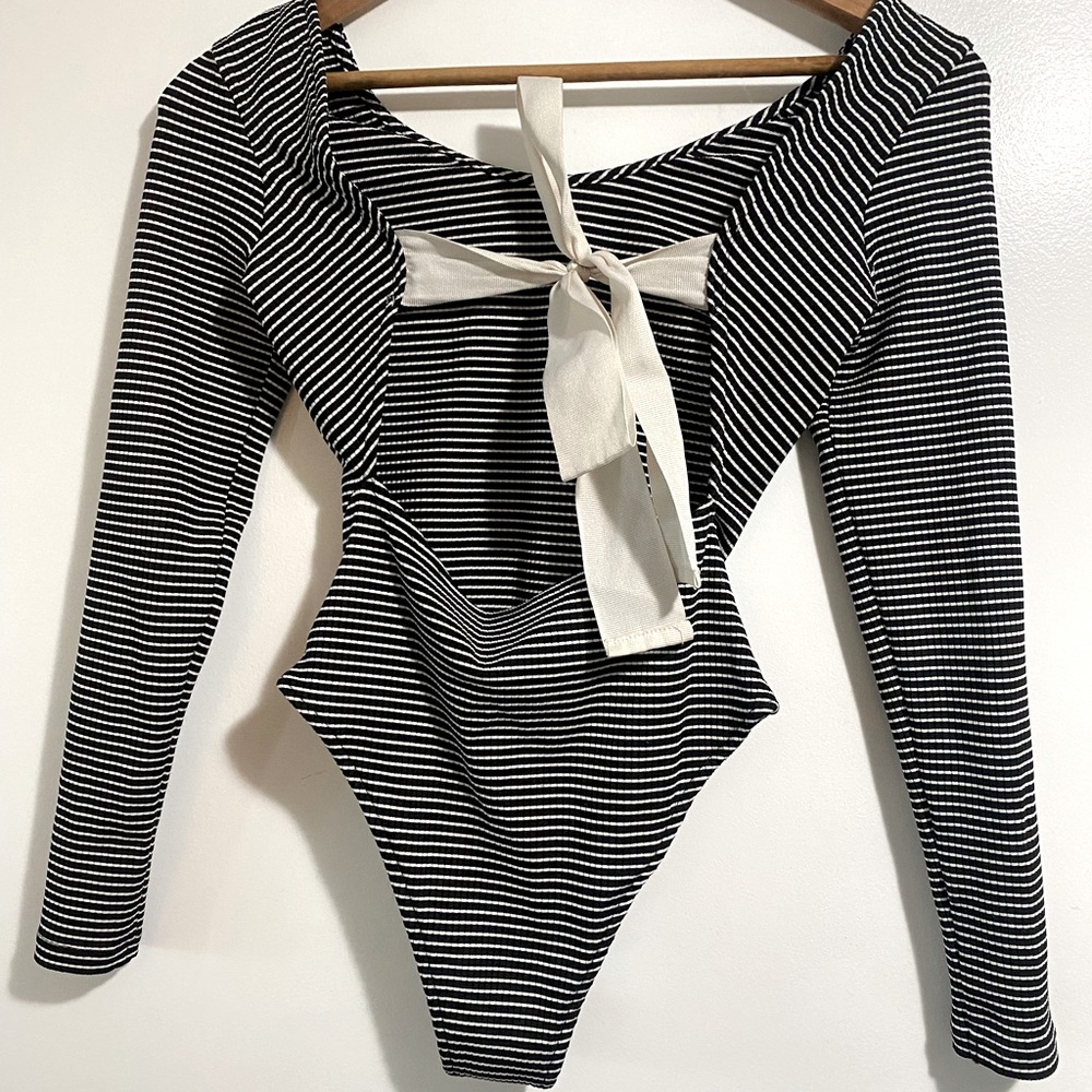 Topshop Bow Back Stripe Bodysuit
